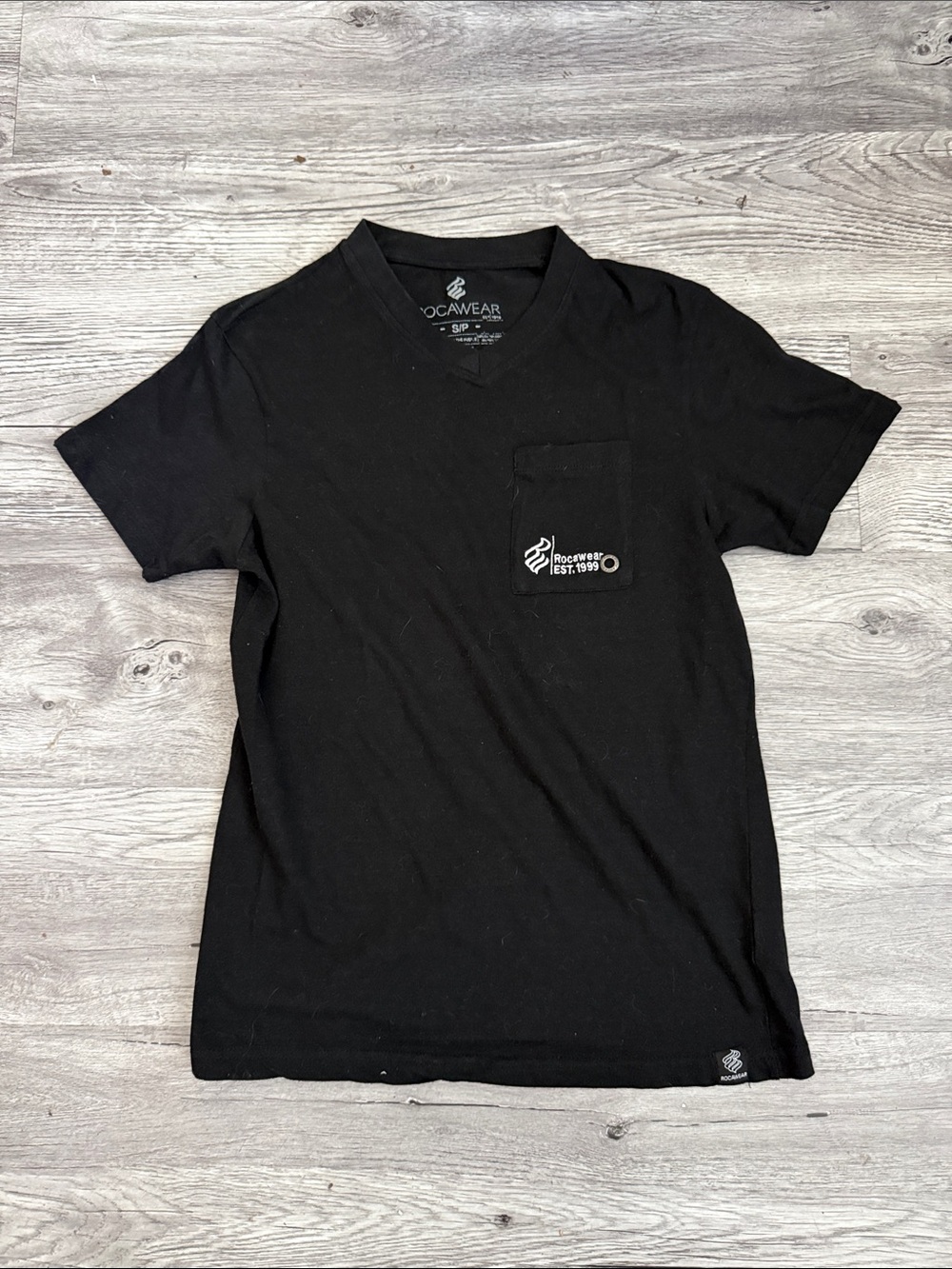 Rocawear Black V-Neck Pocket Tee with Logo